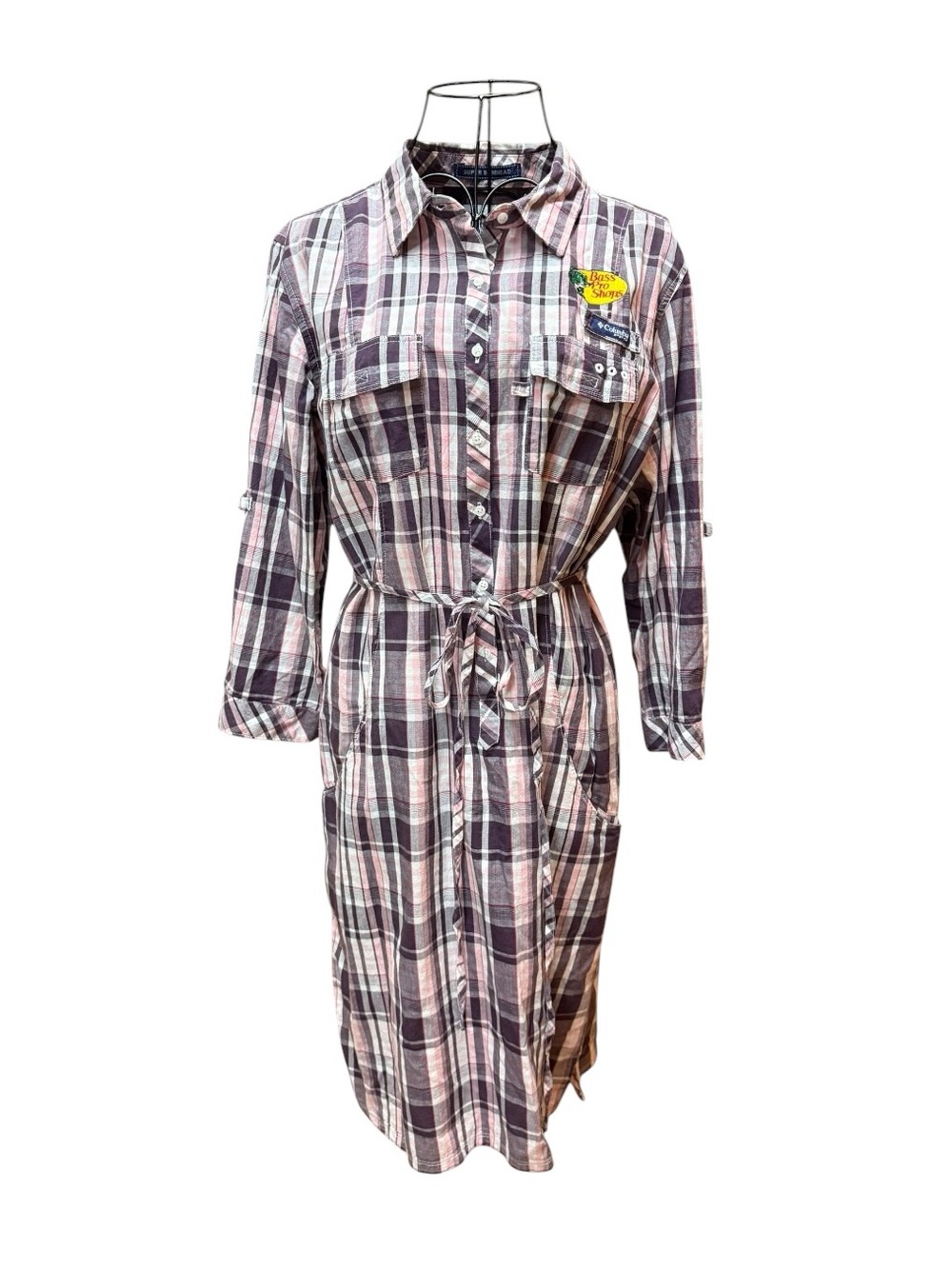 Columbia Bass Pro Shops Patch Plaid Button-Front Midi Dress in Pink & Gray